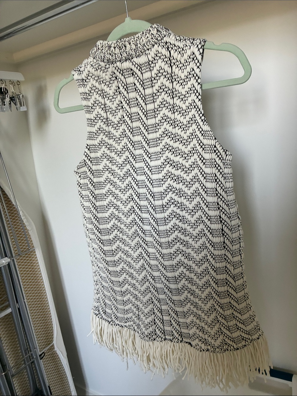 Proenza Schouler Black & Ivory Chevron Fringe Sleeveless Tunic - Picture 4 of 6